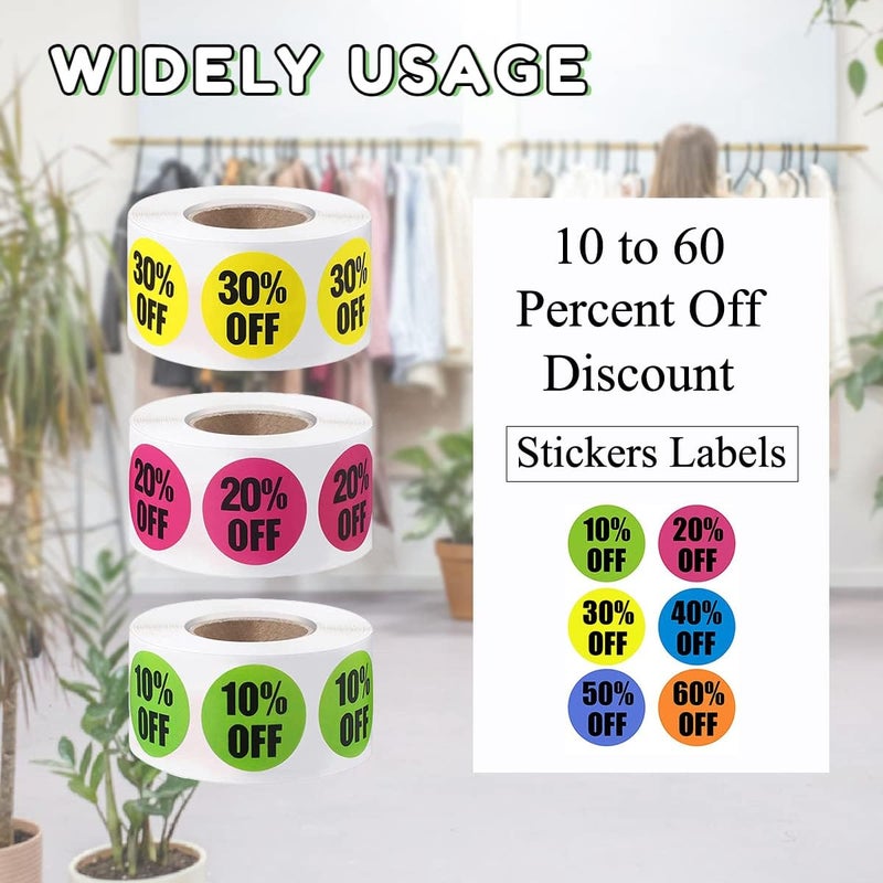 ZLY 6 Rolls/3000 PCS Percent Off Stickers,1'' 10 to 60 Percent Discount Stickers Labels,Adhesive Discount Labels for Shop,Circle Sale Tags Sale Stickers for Retail Store Clearance - Image 5